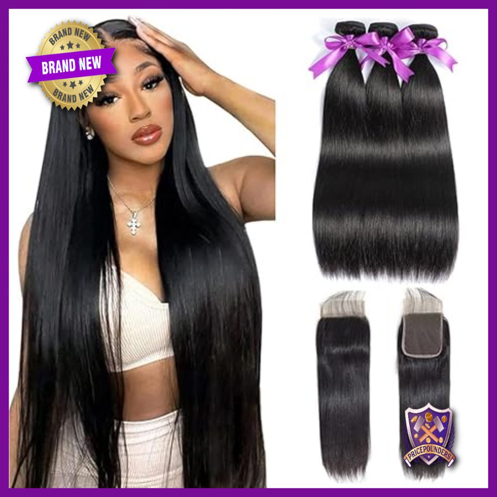 Brazilian Virgin Human Hair Bundles With 4x4 Lace Closure Straight Weave